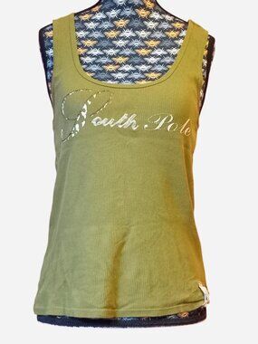 Green and white vintage South Pole tank top